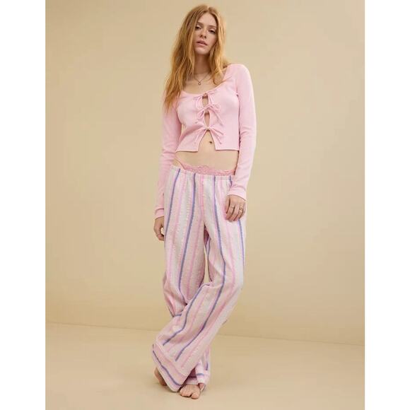 Aerie PJs Womens Off-Duty Poplin Trouser Pajamas Sleepwear Size XL Raspberry NWT - Picture 1 of 16
